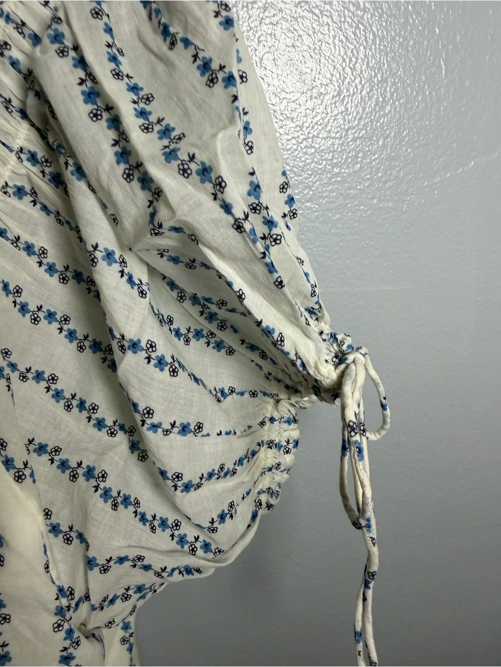 J. Crew Puff Sleeve White Blue Floral Women's XS New
